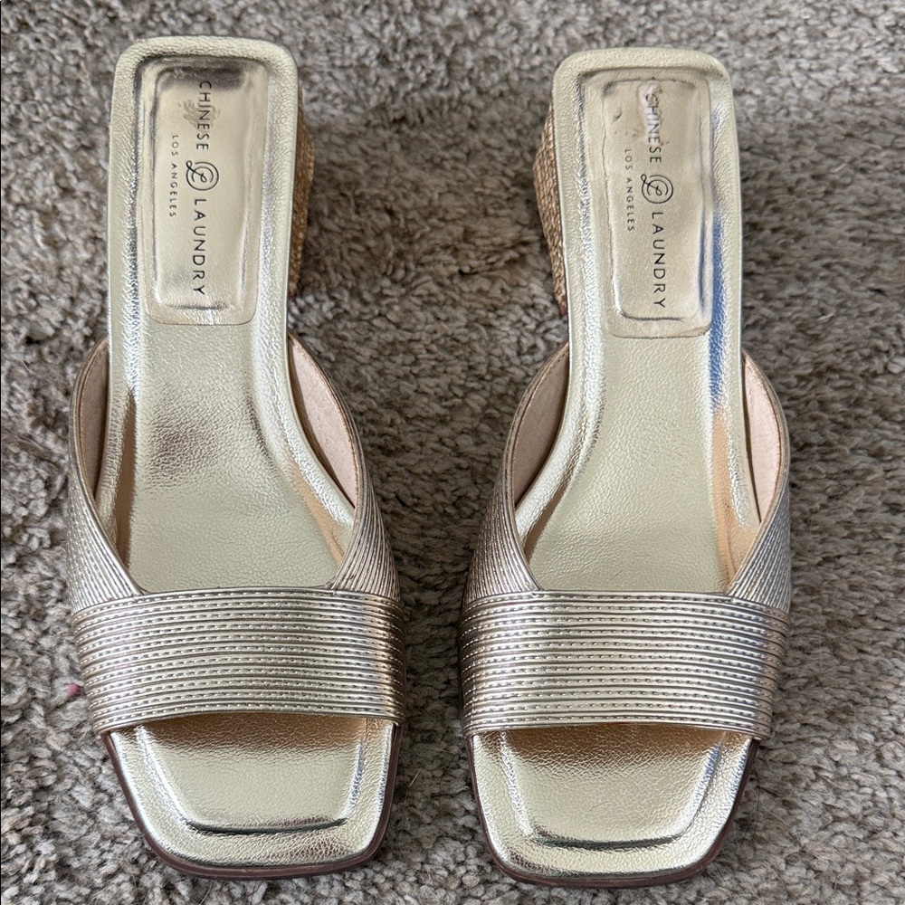 Chinese Laundry Metallic Gold Slide Mules